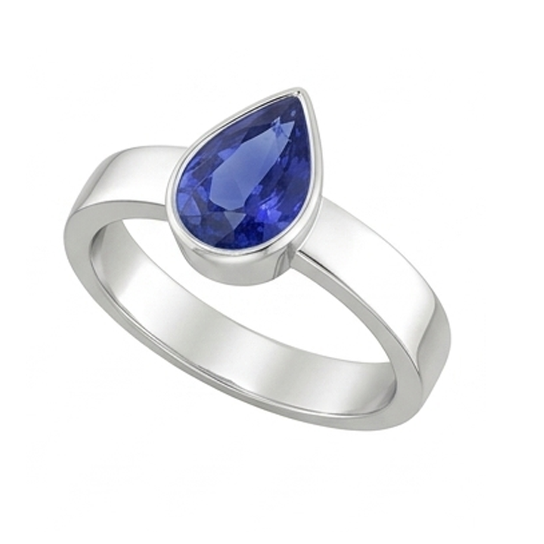 Natural Solitaire Bezel Set Gents Ring Pear Cut Blue Sapphire 2.50 Carats