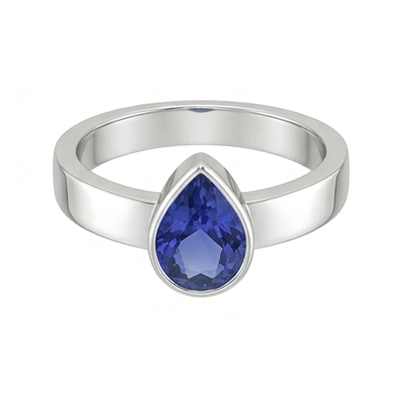 Natural Solitaire Bezel Set Gents Ring Pear Cut Blue Sapphire 2.50 Carats