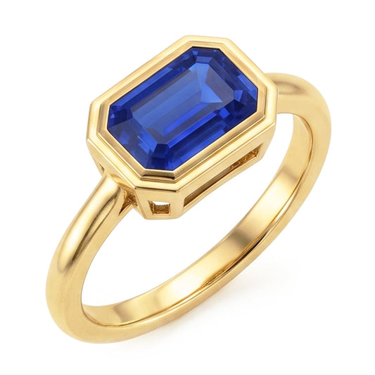 Natural Solitaire Ring Emerald Blue Sapphire Bezel Set 1.50 Carats Gold 14K