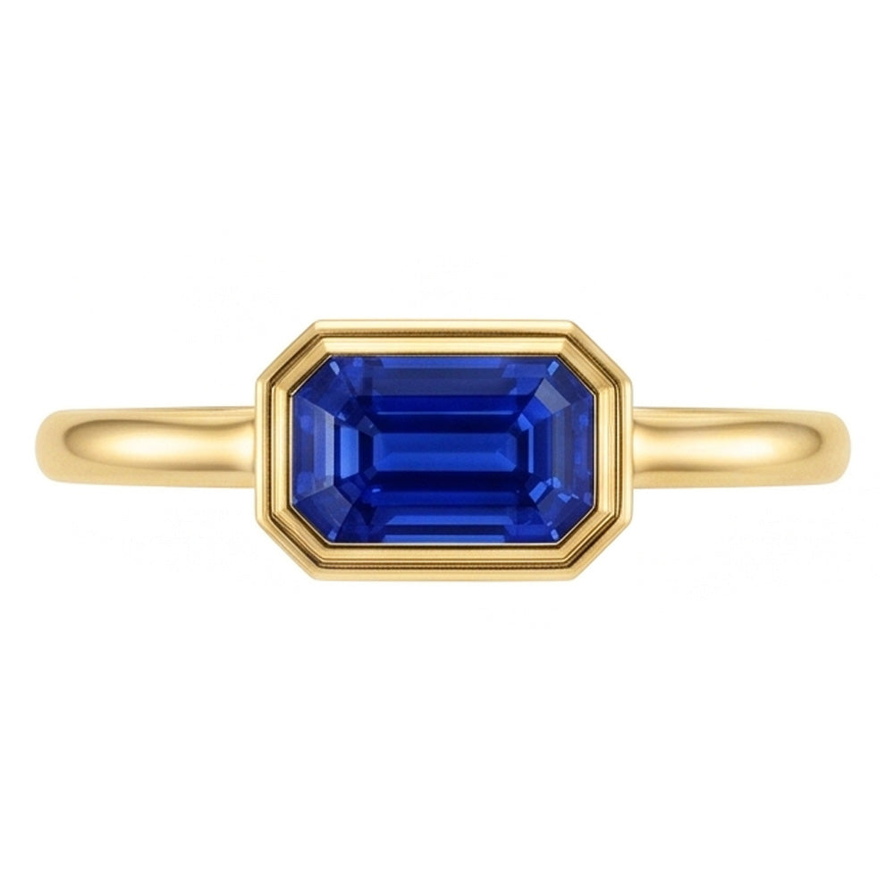 Natural Solitaire Ring Emerald Blue Sapphire Bezel Set 1.50 Carats Gold 14K