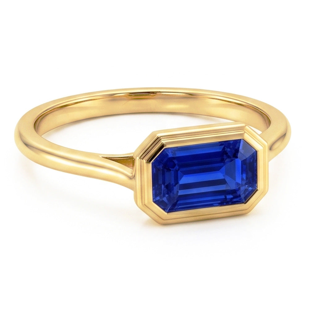 Natural Solitaire Ring Emerald Blue Sapphire Bezel Set 1.50 Carats Gold 14K