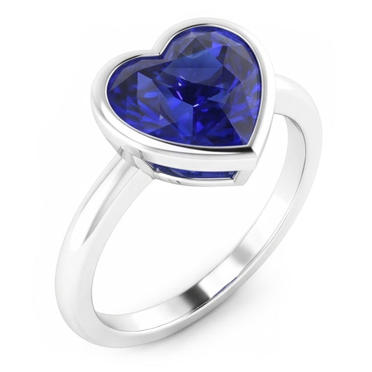 Natural Solitaire Ring Heart Bezel Set Sri Lankan Sapphire 2 Carats Gold