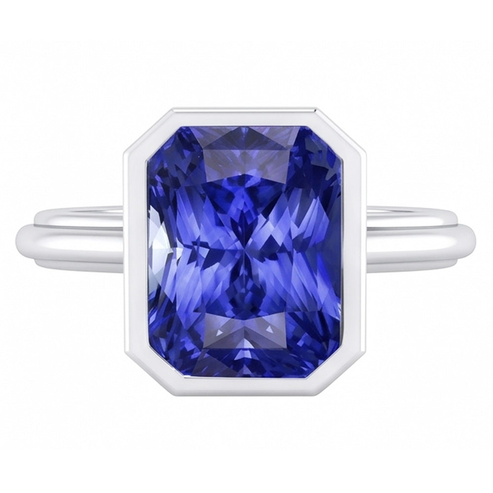 Natural Women's Gold Solitaire Ring Radiant Cut Sapphire Bezel Set 2.50 Carats