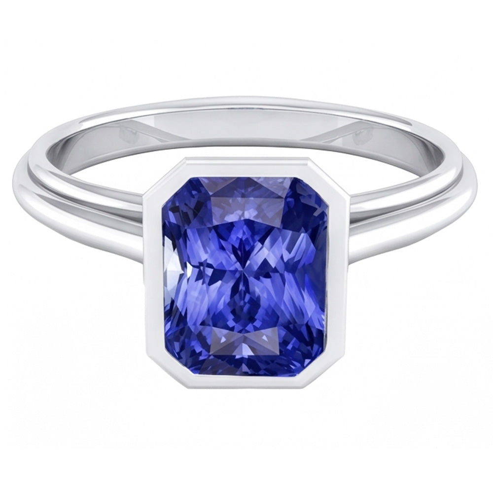 Natural Women's Gold Solitaire Ring Radiant Cut Sapphire Bezel Set 2.50 Carats