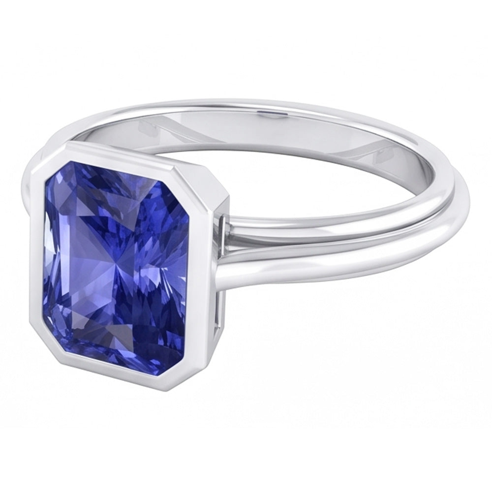 Natural Women's Gold Solitaire Ring Radiant Cut Sapphire Bezel Set 2.50 Carats