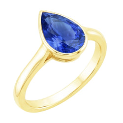 Natural Yellow Gold Solitaire Ring Bezel Set Sri Lankan Sapphire Pear 4 Carats