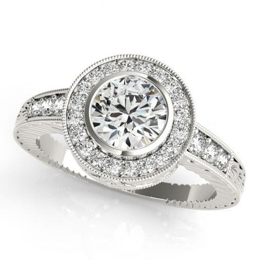 Natural 1.25 Carats Round Diamonds Halo Fancy Ring Gold White 14K - Halo Ring-harrychadent.ca