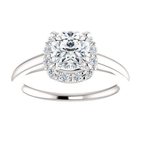 Natural 1.40 Carats Diamonds Halo Ring 14K White Gold - Halo Ring-harrychadent.ca