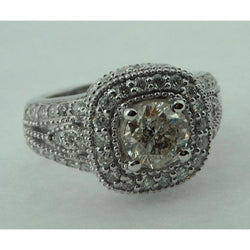 Natural 2.51 Carat Round Diamond Ring Antique Look Gold Pave Halo Ring