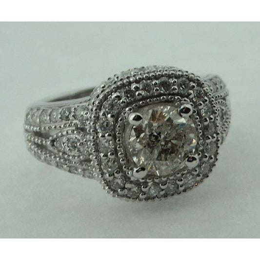 Natural 2.51 Carat Round Diamond Ring Antique Look Gold Pave Halo Ring - Halo Ring-harrychadent.ca