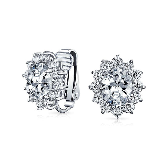 Natural 2.70 Carats Sparkling Oval & Round Stud Earring White Gold 14k