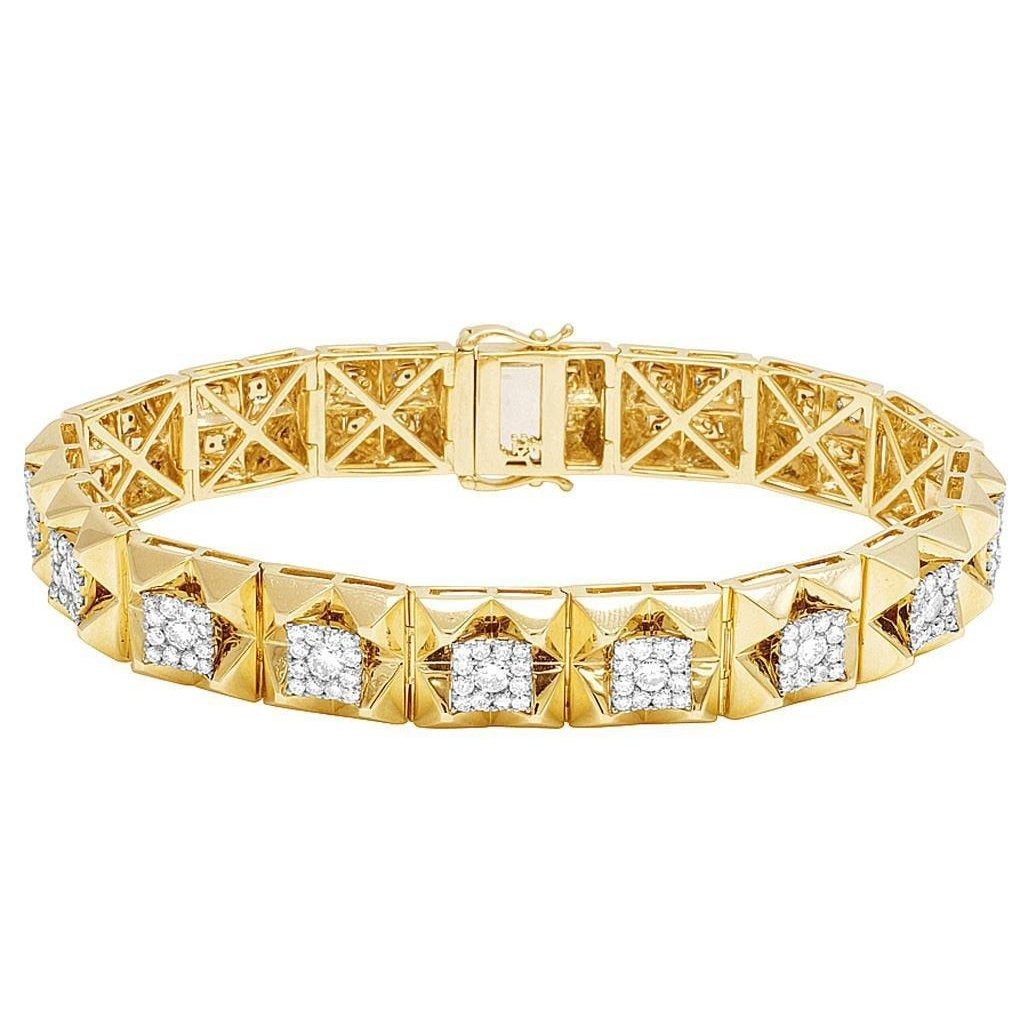Natural 5 Carats Diamond Square Mens Bracelet Yellow Gold 14K