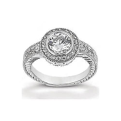 Antique Style Natural Earth Mined Diamond Halo Ring 1.35 Carats White Gold 14K