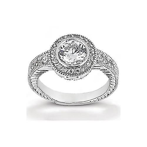 Natural Antique Style Diamond Halo Ring 1.35 Carats White Gold 14K - Halo Ring-harrychadent.ca