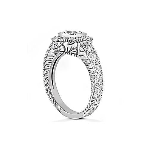 Natural Antique Style Diamond Halo Ring 1.35 Carats White Gold 14K - Halo Ring-harrychadent.ca