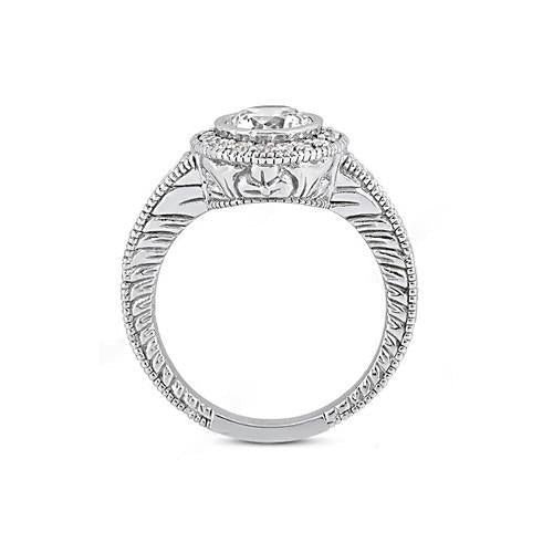 Natural Antique Style Diamond Halo Ring 1.35 Carats White Gold 14K - Halo Ring-harrychadent.ca