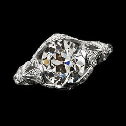 Natural Antique Style Solitaire Round Old Miner Diamond Ring 2 Carats Milgrain