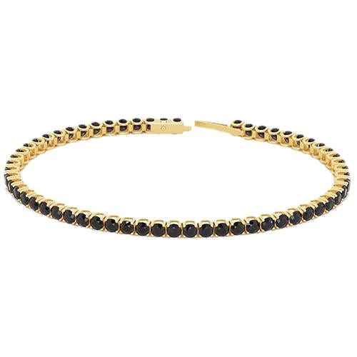 Natural Black Diamond Tennis Bracelet 5.90 Carats  F Vs1 Yellow Gold 