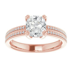 Natural Cushion Old Mine Cut Diamond Ring Double Prong Set 6.25 Carats