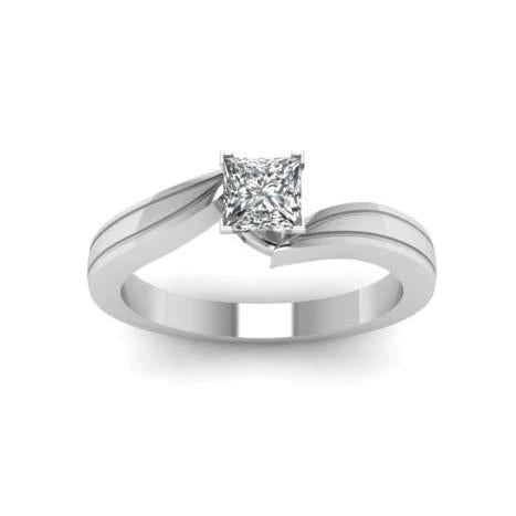 Natural Diamond Anniversary Ring Gold Solitaire Princess Cut 1.50 Carats