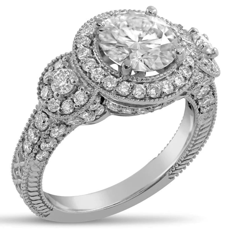 Natural Diamond Antique Style Halo Ring 3.60 Carats