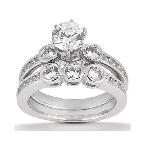 Natural Diamond Engagement Fancy Ring Set 1.85 Carats White Gold Jewelry