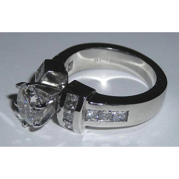 Natural Diamond Engagement Ring 2.71 Carats Princess and Round White Gold 14K