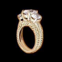 Natural Diamond Engagement Ring 3 Stone Band Set Antique Style 3.01 Ct. YG 14K
