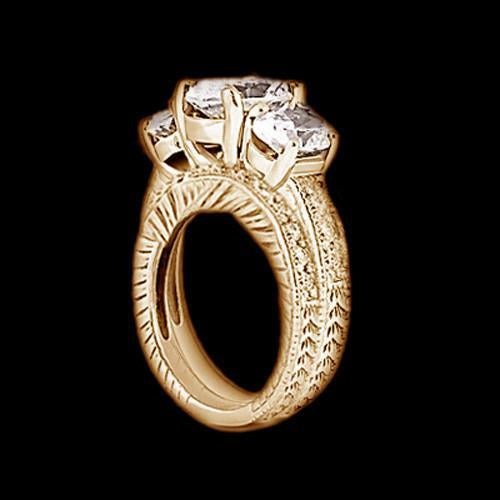 Natural Diamond Engagement Ring 3 Stone Band Set Antique Style 3.01 Ct. YG 14K - Engagement Ring Set-harrychadent.ca