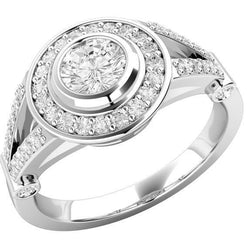 Natural Diamond Halo Engagement Ring 3.65 Carats Bezel Set White Gold