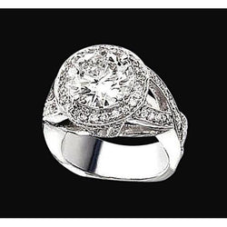 Natural Diamond Halo Ring Split Shank 2.06 Carats White Gold 14K