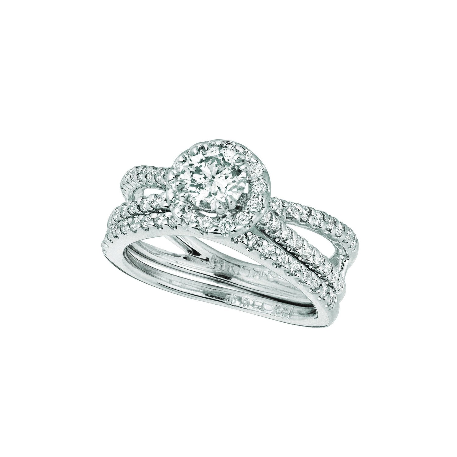 Natural Diamond Halo Split Shank Ring 1.42 Carats 14K White Gold - Halo Ring-harrychadent.ca