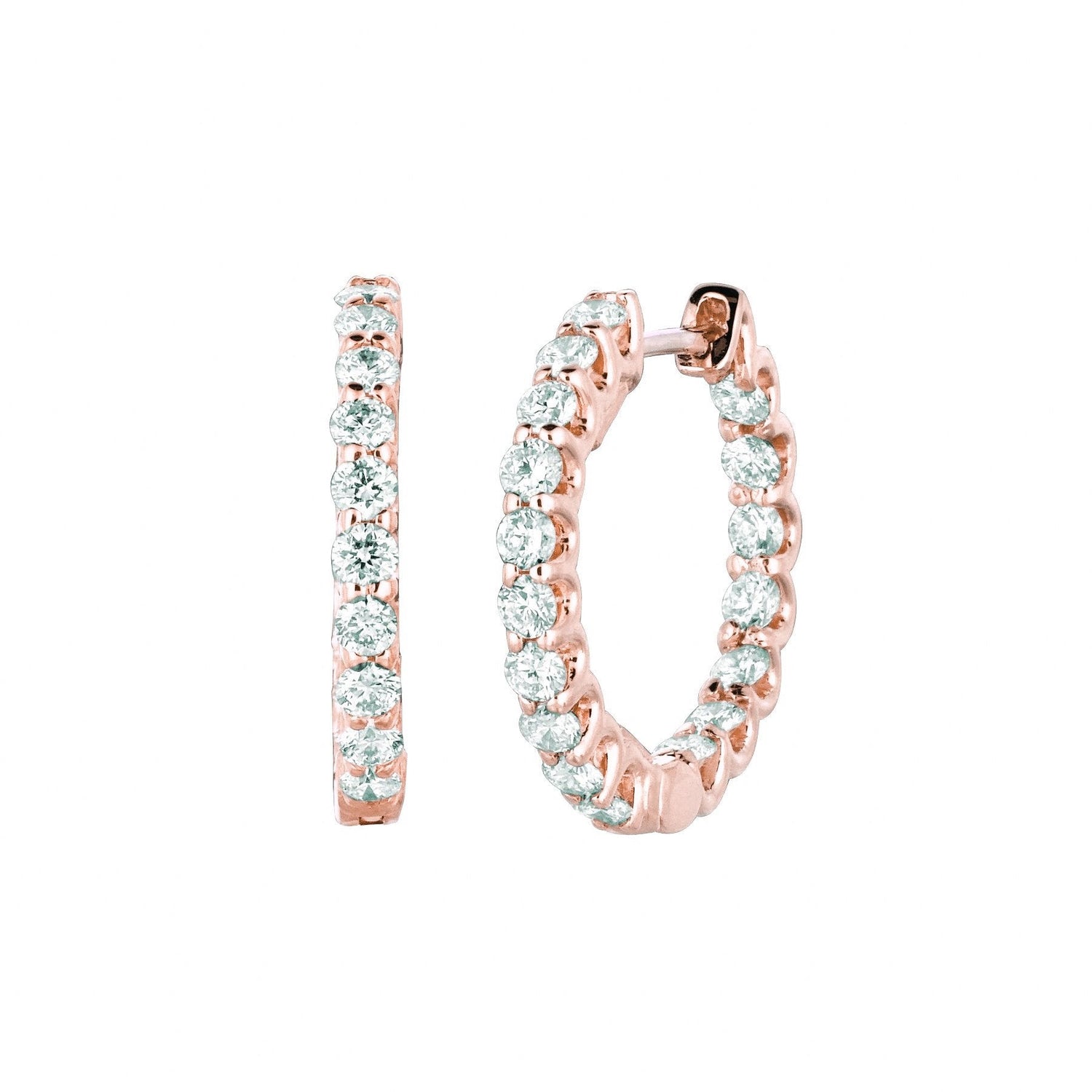 Natural Diamond Hoop Earrings 1.36 Carats 14K Rose Gold