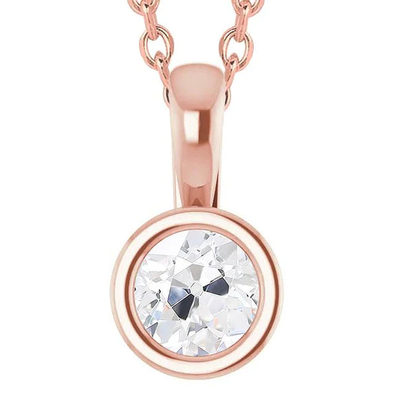 Natural Diamond Pendant Rose Gold Bezel Old Cut 2.50 Carats Slide Chain