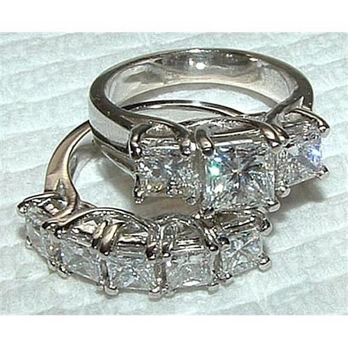 Natural Diamond Ring Engagement Band Set New 4.51 Carats White Gold 14K