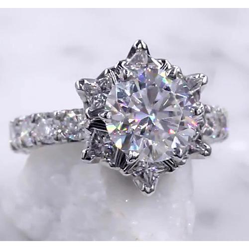 Natural Diamond Ring Starburst 3 Carats Women 14K White Gold 