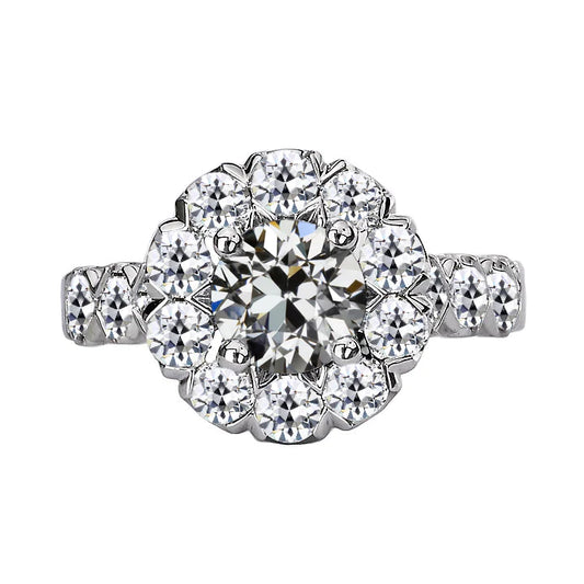 Natural Diamond Round Old Mine Cut Halo Ring Ladies Jewelry 9 Carats