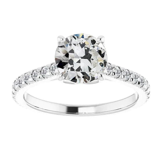 Natural Diamond Round Old Mine Cut Solitaire Ring With Accents 5 Carats