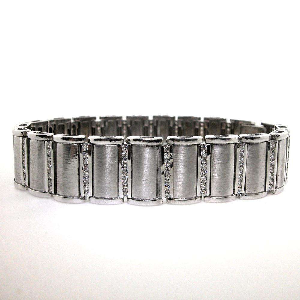 Natural Diamond Round Shape 6 Carats Men Bracelet White Gold 14K - Mens Bracelet-harrychadent.ca