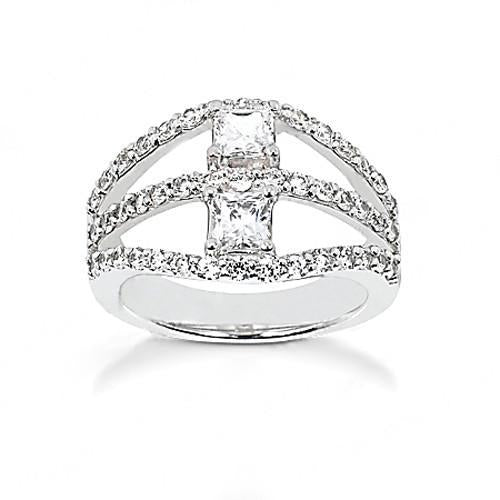 Natural Diamond Split Shank Ring With Accents 1.40 Cts. Jewelry White Gold