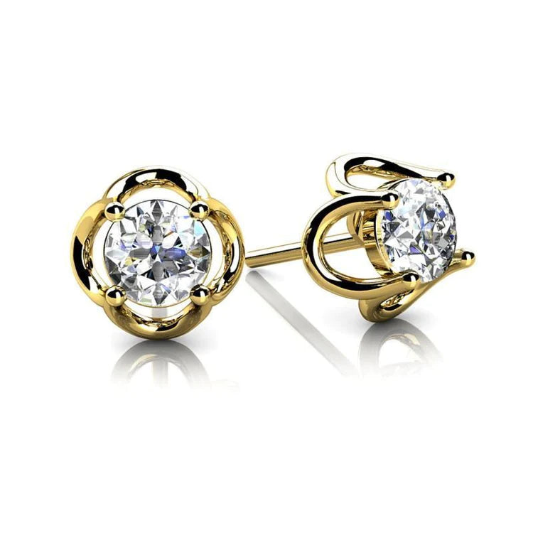 Natural Diamond Stud Earring 1 Carat Yellow Gold 14K Jewelry Womens