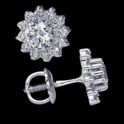 Natural Diamond Stud Earrings 3.70 Cts. Screw Back Earring Halo - Halo Stud Earrings-harrychadent.ca