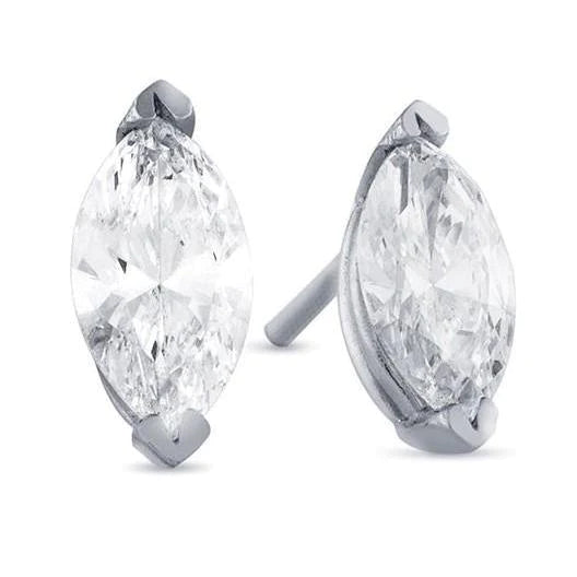 Natural Diamond Stud Earrings 6 Carats Big Gorgeous Marquise Cut White Gold