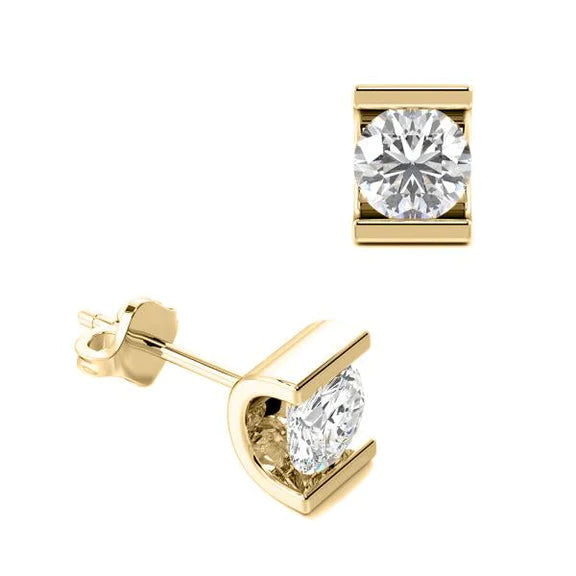 Natural Diamond Stud Earrings Channel Set Yellow Gold Ladies Jewelry 4 Carats