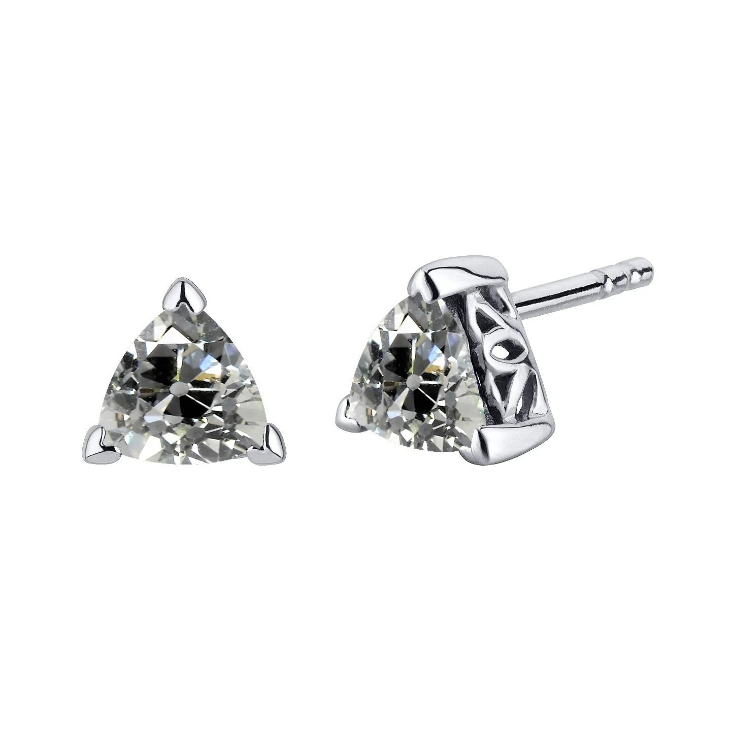 Natural Diamond Studs Trillion Old Miner Solitaire Earrings 3 Carats Gold 14K