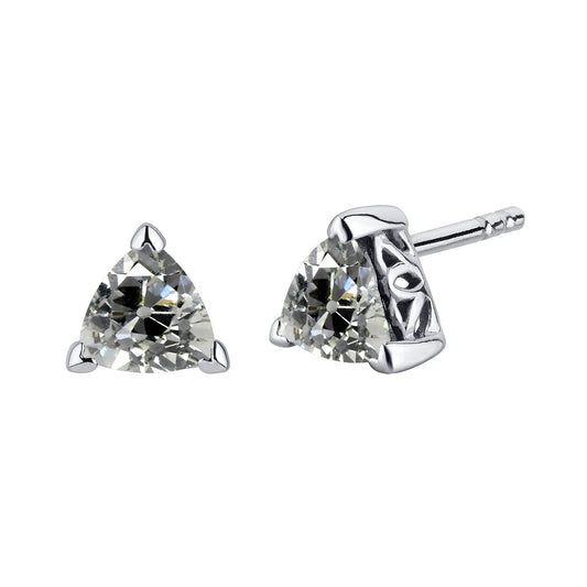 Natural Diamond Studs Trillion Old Miner Solitaire Earrings 3 Carats Gold 14K