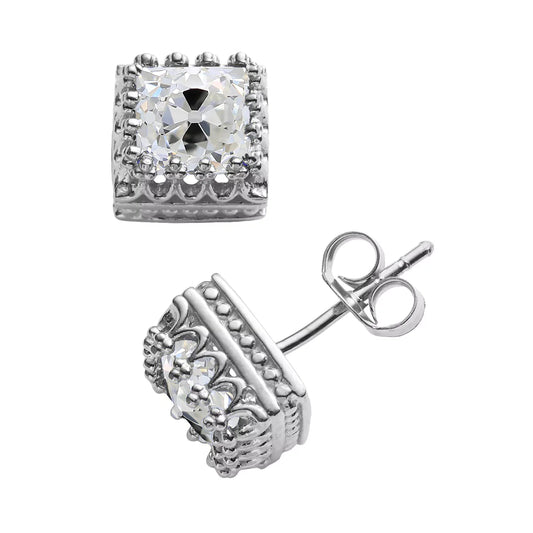 Natural Diamond Studs Vintage Style Cushion Old Cut Jewelry 6 Carat Push Backs