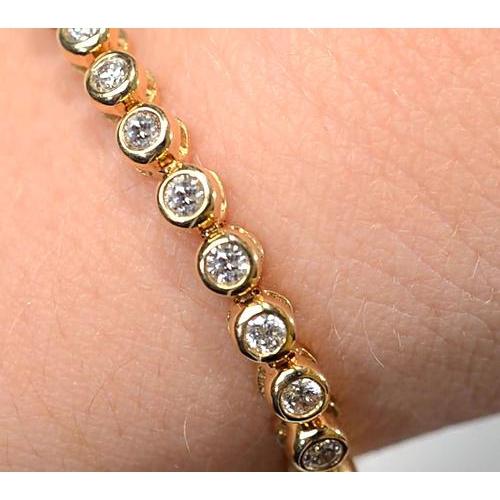 Natural Diamond Tennis Bracelet Women Bezel Set 5 Carats Yellow Gold Jewelry