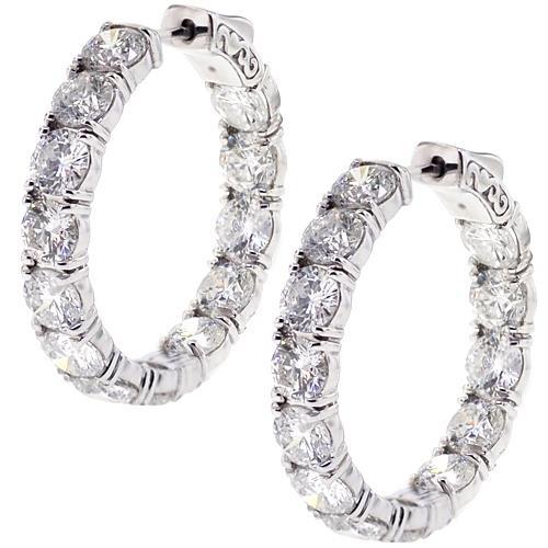 Natural Diamonds Lady Hoop Earrings Sparkling Gold White 14K 3.90 Carats