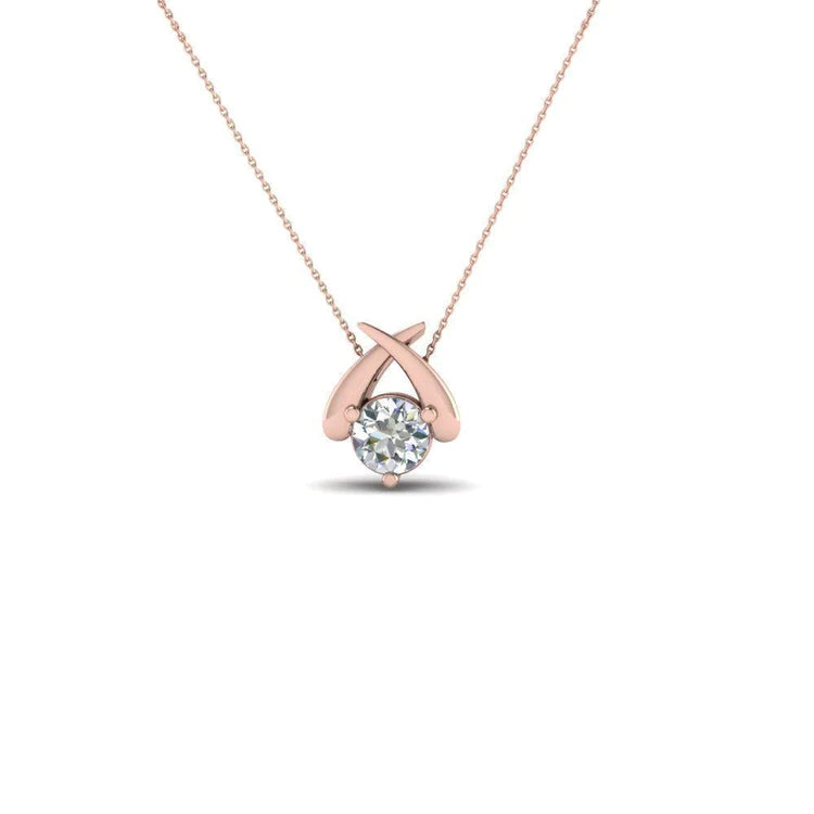 Natural Diamonds Small Women Pendant Necklace 1 Ct Rose Gold 14K  Round Cut